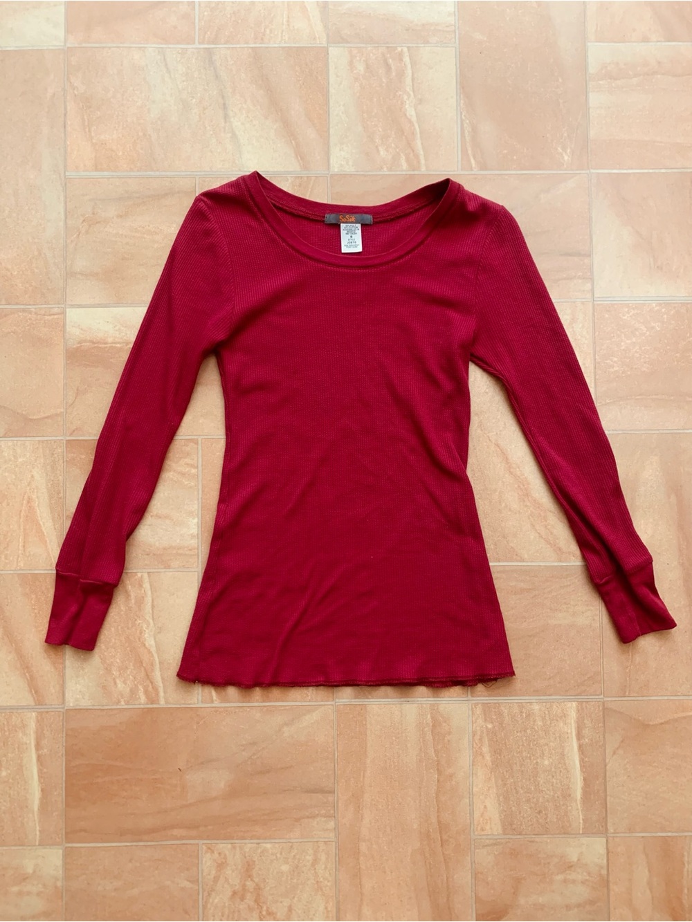 SoSik Women's Maroon Red Waffle Knit Long-Sleeve Top